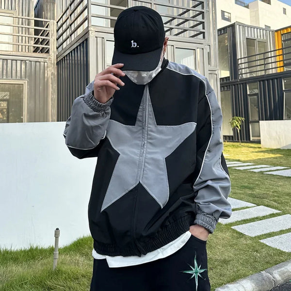 techwear zip bomber, urban fashion, for men, fall streetwear outfit, oversized style, layered fashion, modern aesthetic, graphic detail