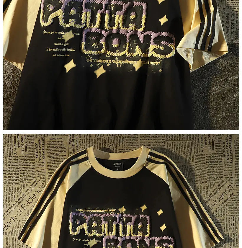 Y2k Oversized shirt – American Summer Trend Personalized Letter Print Raglan Short