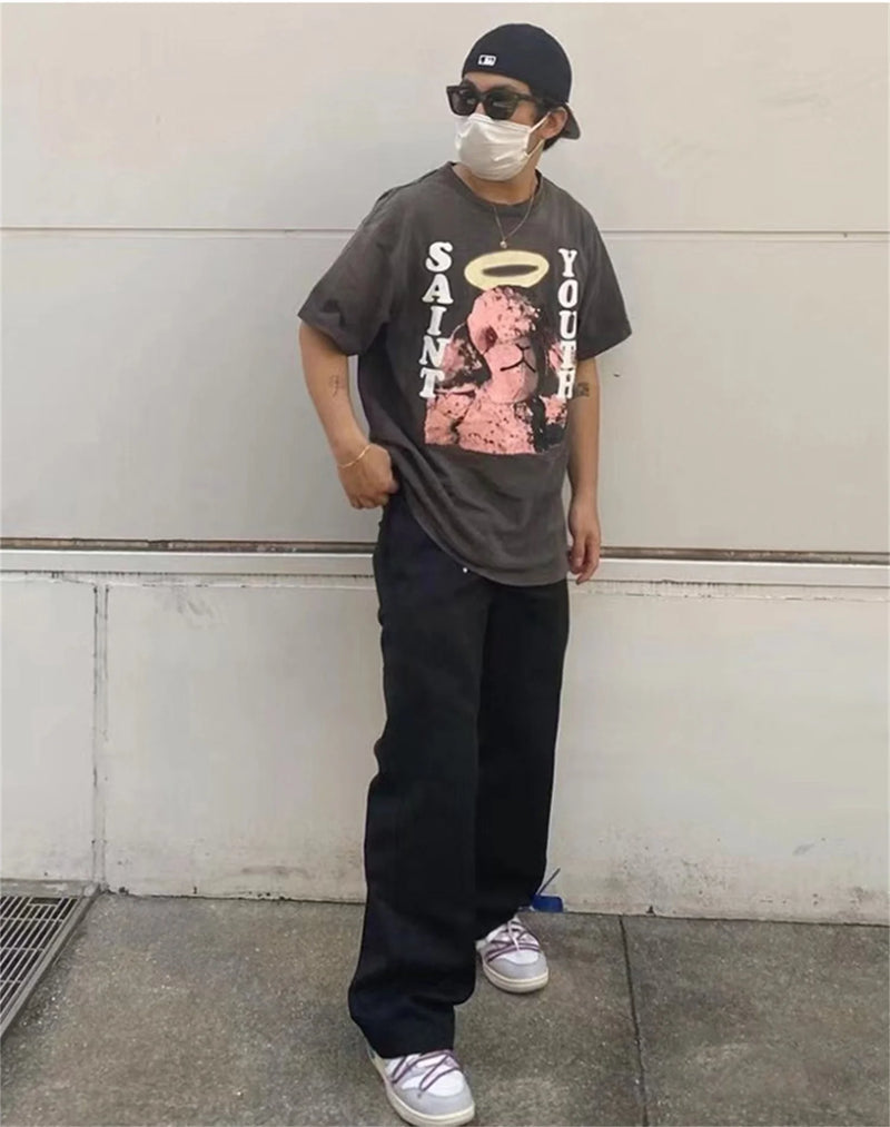 Pink pastel t-shirt with anime overlay and heart icons