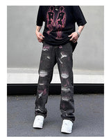 harajuku irregular scratched ripped holes denim jeans men zipper jeans hip hop streetwear new casual straight joggers jean pants unique joggers style 3953