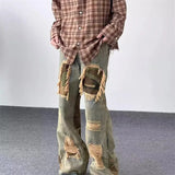 hip hop camouflage ripped patchwork denim pants for men y2k vintage streetwear wide leg jean 2025 new distressed baggy jeans denim street jeans