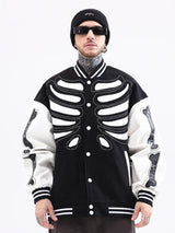 mens streetwear jacket bone skeleton baseball bomber retro coat hip hop harajuku loose oversized unisex black fashion photo s - variant style 83378e for streetwear fashion