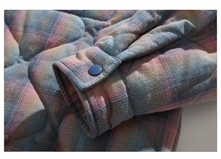 Winter Quilted Thick Plaid Hooded Jacket Men Wmen Streetwear Fashion Oversize Loose Casual Hoody Jacket Padded-cotton Parka Coat