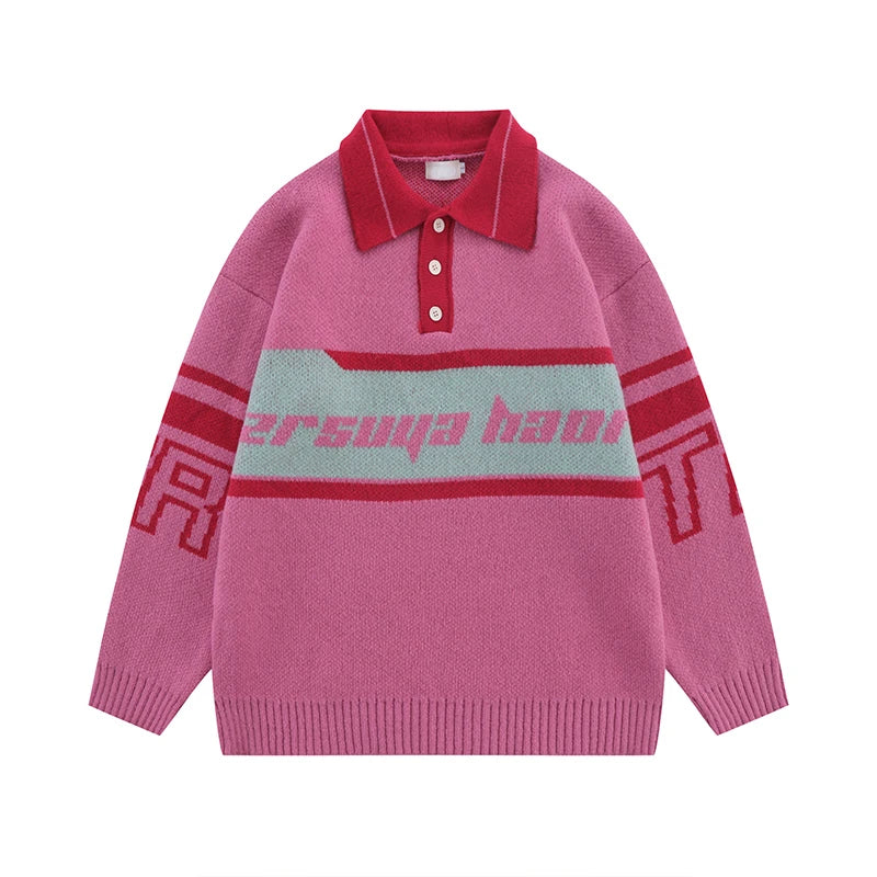 men knitted sweater jumper casual polo neck letter casual long sleeve streetwear hip hop autumn winter pullover knitwear sweater - oversized streetwear hoodie, Y2K grunge street style, 2025 streetwear drop