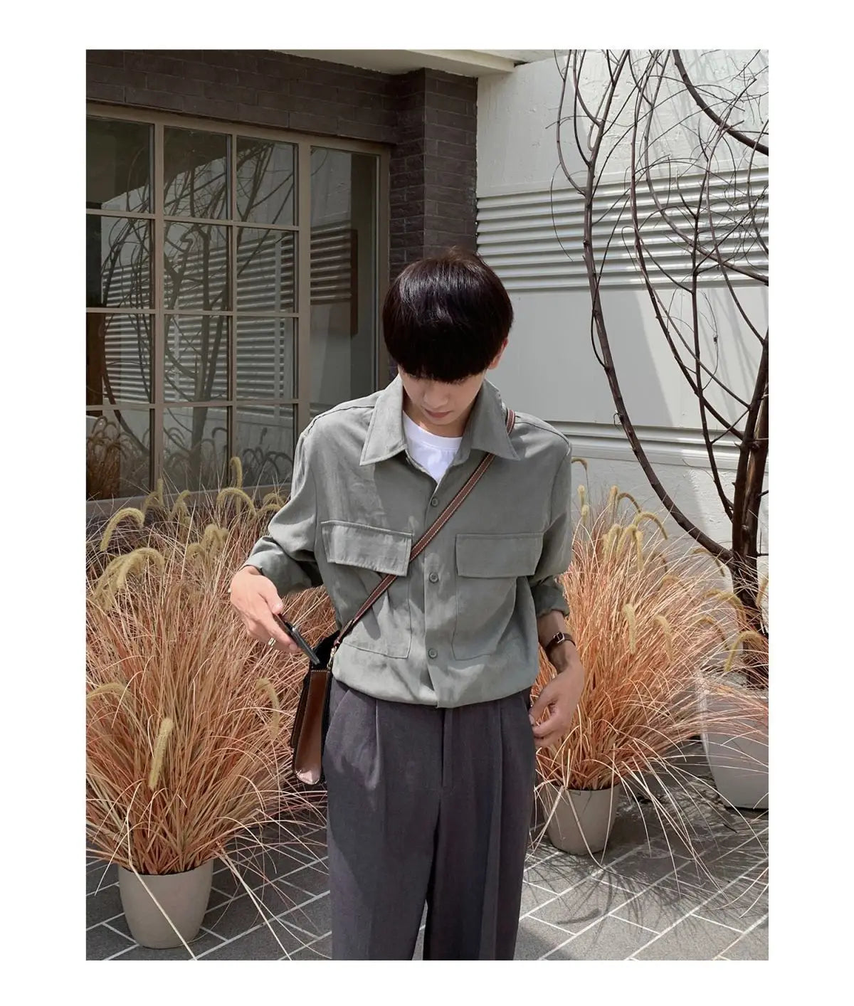 Spring And Autumn New Korean Style Shirt Men Suede Loose Trendy And Ve