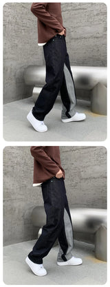 men streetwear splice denim fashion brand hip hop loose casual straight jeans pant cityboy deep blue y2k jeans trousers for men unique jeans style 1888