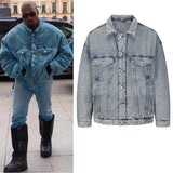 menswear fashion piece featuring high street washed retro kanye jeans thick winter coat lapel pockets oversized mens denim jacket hip hop unisex windbreaker top design – premium quality jacket for men