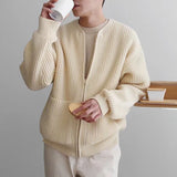 Korean Color Round Neck Knitted Cardigan Jacket For Men 2023 Autumn Winter Fashion Youth Trend Versatile Casual Breathable Top