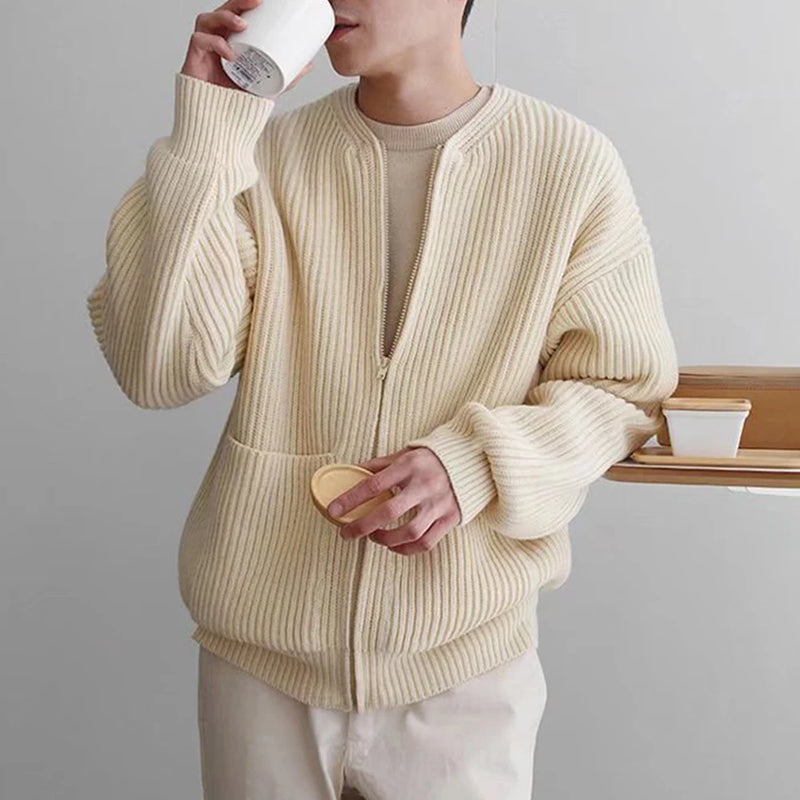 Korean Color Round Neck Knitted Cardigan Jacket For Men 2023 Autumn Winter Fashion Youth Trend Versatile Casual Breathable Top