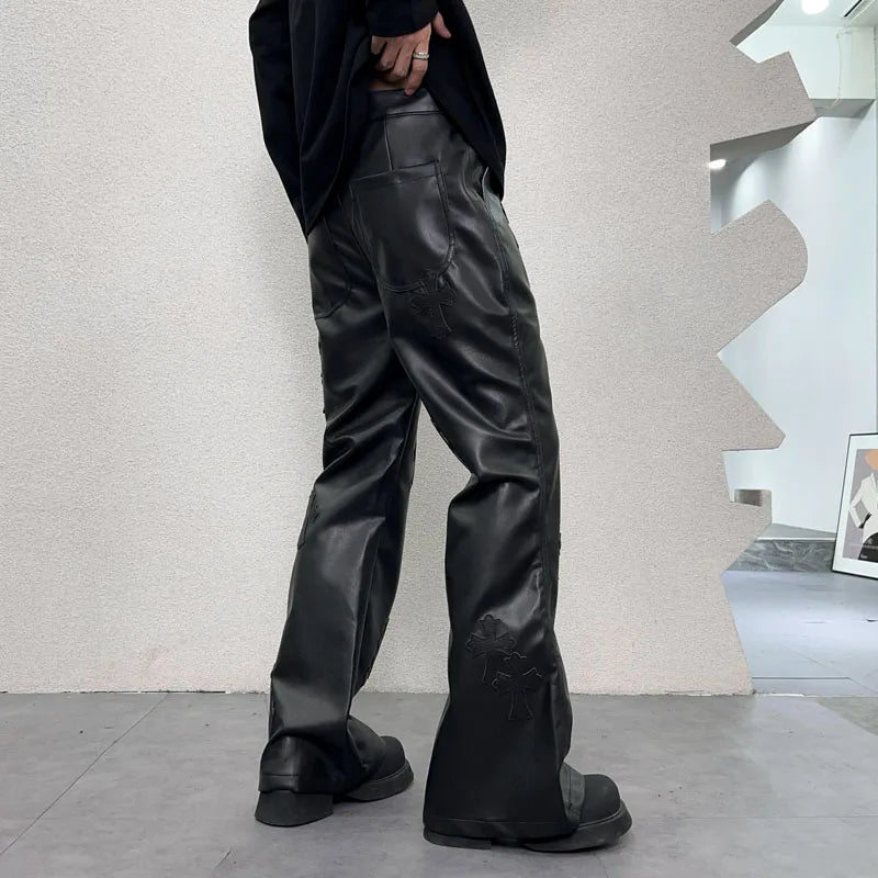 pu leather pants men streetwear fashion hip hop punk gothic vibe casual faux leather pant man boyfriend motorcycle trousers minimalist street pants
