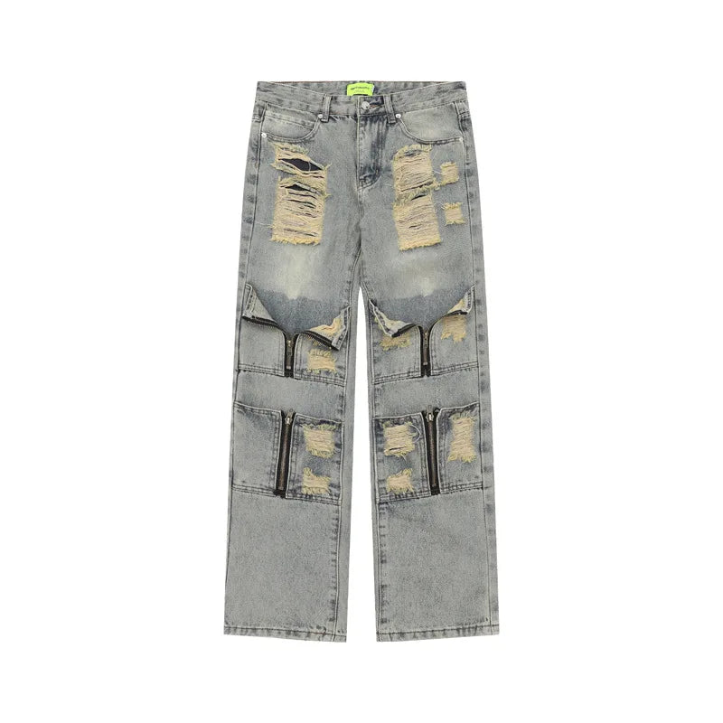 2024 ripped jeans high street straight trousers destroyed hole baggy denim pants vintage retro hip hop 1 denim street jeans