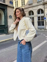 Women Bomber Jacket White Autumn And Winter Button Baseball Bomber Sho
