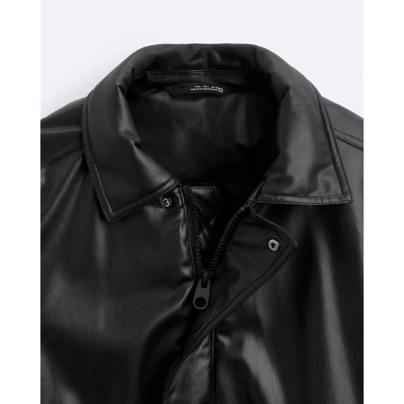 American high street PU imitation leather lapel cotton jacket autumn warm jacket men