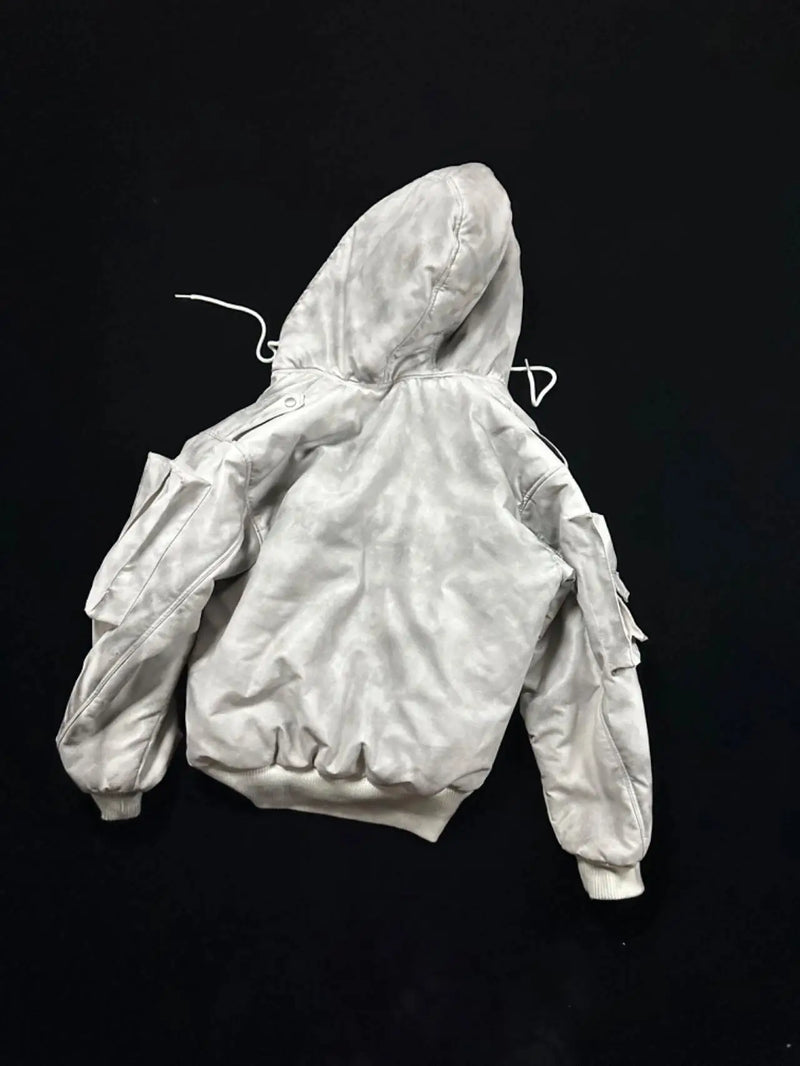 Urban Grunge Double-Layer Hoodie – Leather Texture Streetwear