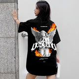 Gothic Chrome logo – Hip Hop Streetwear Men Oversized T Shirt Fire Printed Long S
