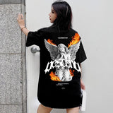 Gothic Chrome logo – Hip Hop Streetwear Men Oversized T Shirt Fire Printed Long S