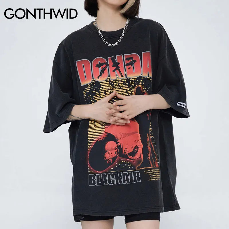 Harajuku Oversized Shirt – Hip Hop Streetwear T Shirt Mens Vintage Poster Graphic Print – Modern Streetwear for Everyone