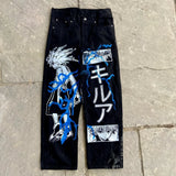 harajuku popular anime kokushibo print baggy jeans new style wide leg trouser y2k streetwear for men women high waist pants unique jeans style 4272
