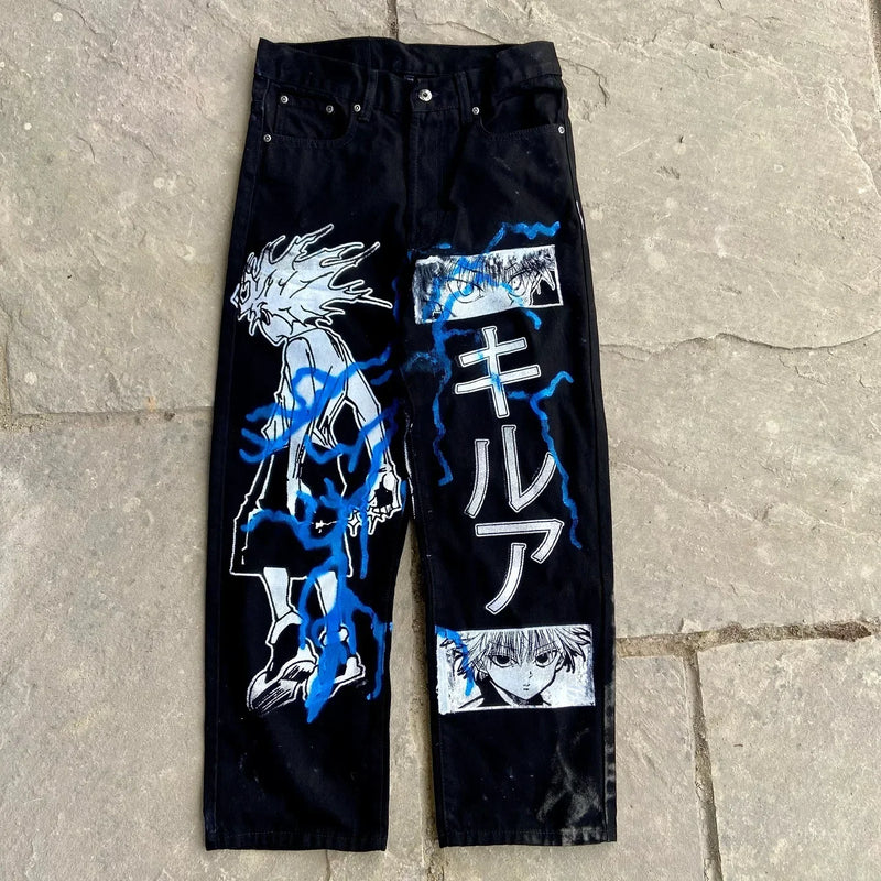 harajuku popular anime kokushibo print baggy jeans new style wide leg trouser y2k streetwear for men women high waist pants unique jeans style 4272