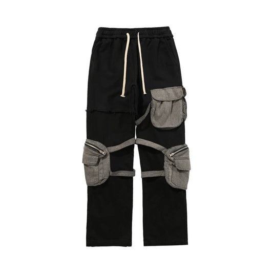 rainbowtouches fashion classic brand mens cargo pants casual color contrast trousers loose straight high street style overalls multi-pocket cargos