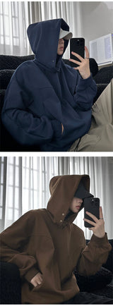 Aesthetic Zip Knit Outerwear – Autumn Fleece Button Up Neck Hip Hop Sweatshirts For Men Solid Color Oversized Y2K Hoodies High Street Fashion Hooded Tracksuit | Zip Knit Drop #120