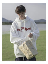 American Retro Casual Hoodies For Men Letter Printed Loose Fit Hooded