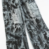 vintage dirty tie dye baggy jeans men multi pocket loose white straight jeans trousers luxury designer oversized denim pant unique jeans style 2936