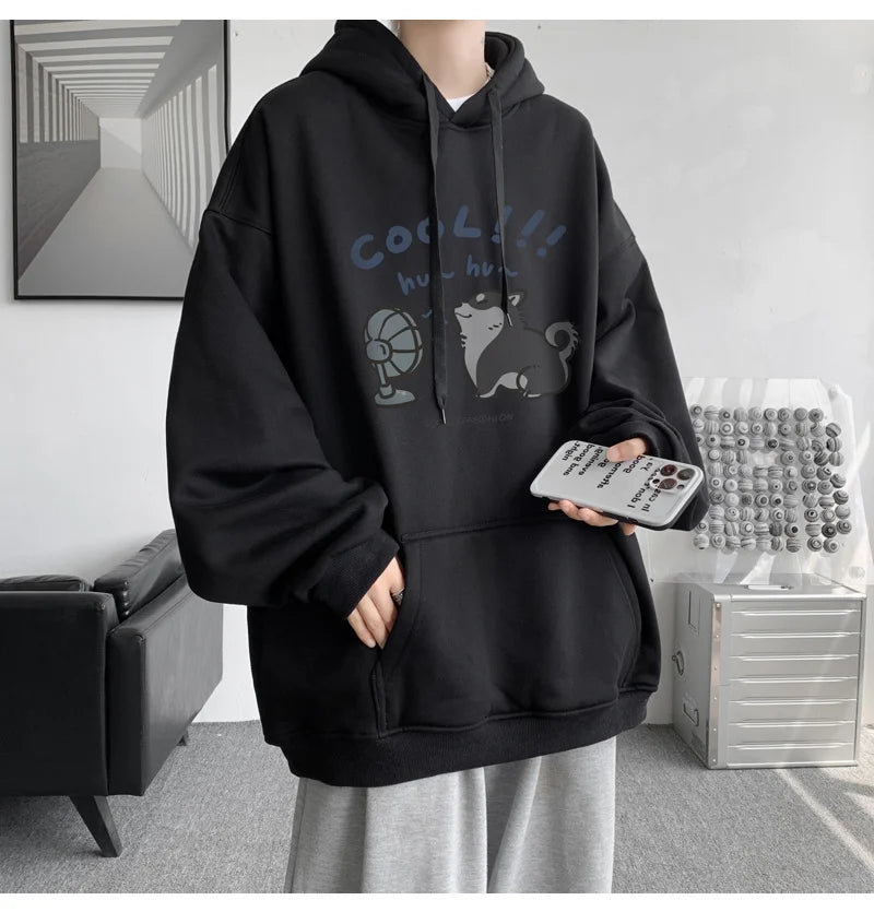 Cool Cartoon Cat Graphic Print Hoodies For Men Y2K Streetwear Clothes