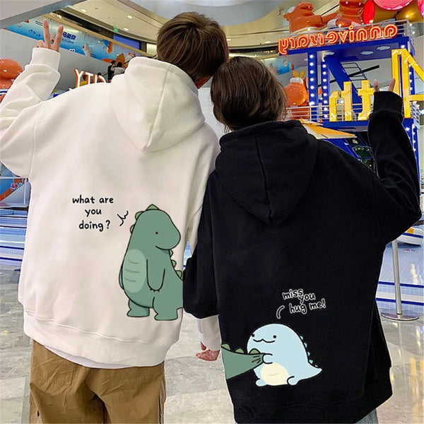 Black Hip Hop Couple Hoodie Men Women Lovers Sweatshirt Girl Cartoon T