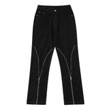 streetwear mens zipper jeans solid color patchwork straight jeans summer casual hip hop denim pants high street loose trousers unique jeans style 3493