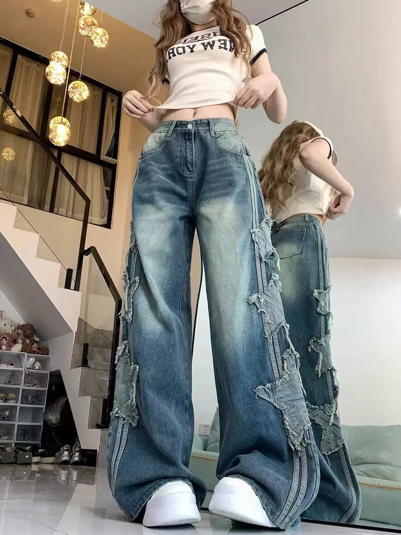 american retro high street straight leg jeans for men and women 2024 spring and autumn trend loose straight leg casual pants y2k vintage washed jeans