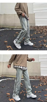 2023 new fashion side zipper hip hop men stretch jeans pants streetwear washed retro straight women denim trousers ropa hombre unique jeans style 733