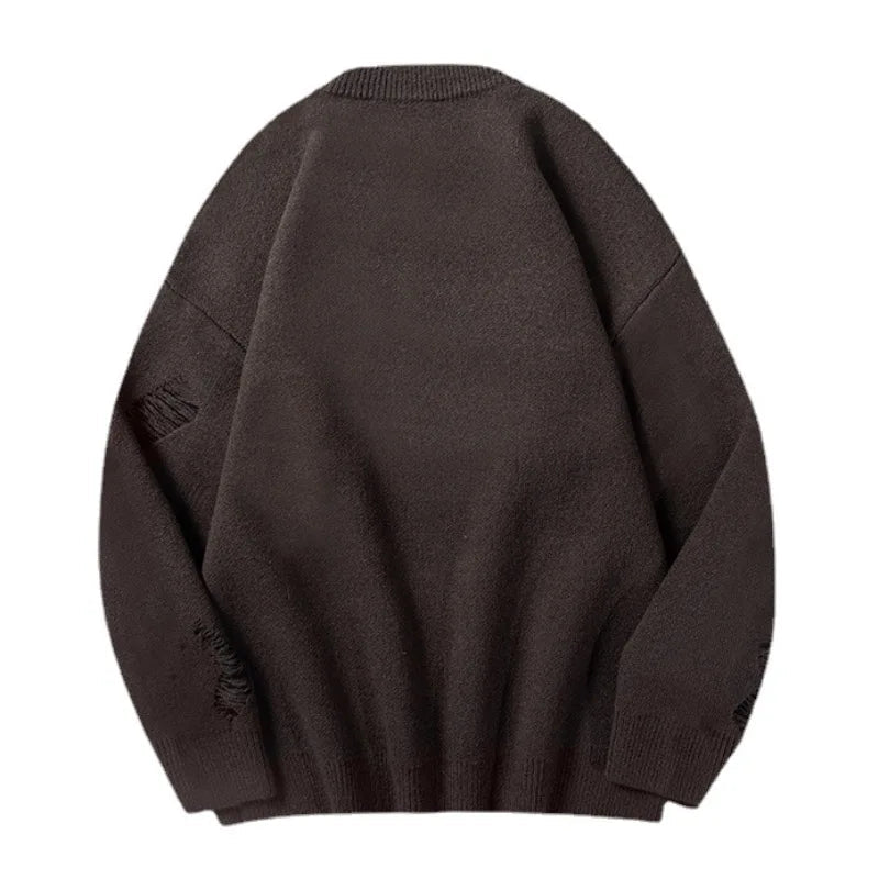 hip hop knitted anime oversized sweater mens ripped sleeve pullover streetwear unisex new casual loose sweaters jumpers knitwear - Y2K grunge street style, anime inspired graphic hoodie, 2025 streetwear drop