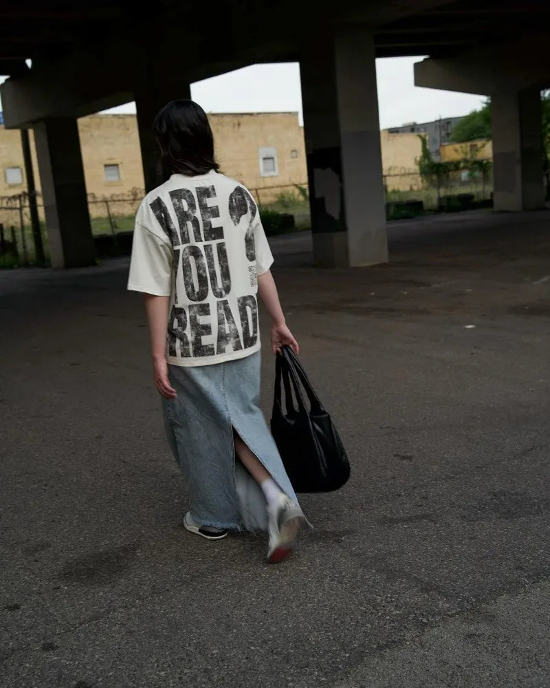 American Street Fashion Retro Clothing Y2k Letter Printed Short-sleeved Tops Men Harajuku Casual Loose Oversized T-shirts Women