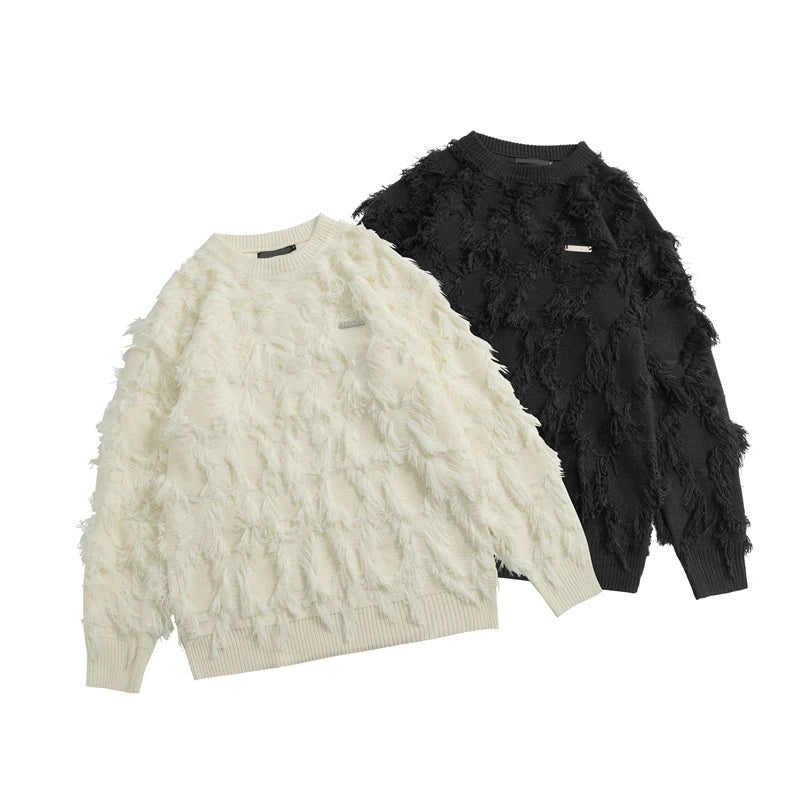 grunge oversized flame jumper built for warmth and edge, essential for winter street style, men’s streetwear clothing piece f