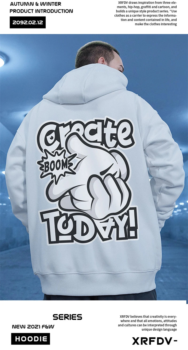 High Street Cartoon Finger Graphic Hooded Sweatshirts For Men Autumn Oversized Retro Couples Casual Hoodies y2k sudadera hombre