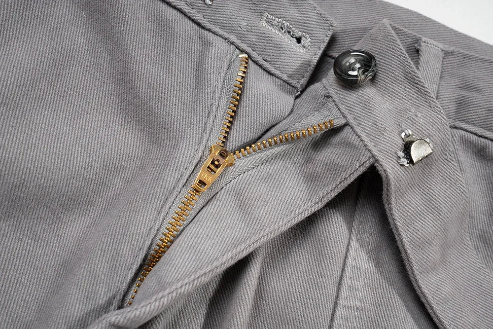 streetwear big pockets sashes pleated baggy jeans for men and women washed straight casual cargo pants oversize denim trousers unique cargo style 149