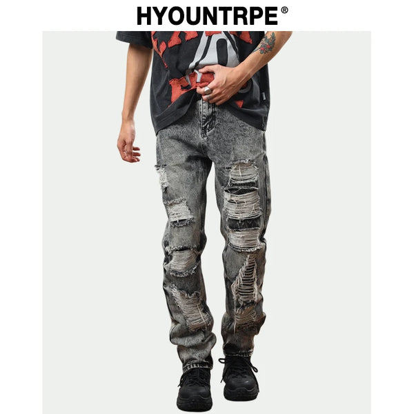 destroy distressed ripped denim jean pants new fashion biker jeans streetwear slim pants jogger y2k mens jeans skinny jeans men relaxed fit joggers