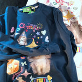 Retro Magic Cats Fun Graffiti Oversized Sweatshirt Women Girls Kawaii Clothes 2022 Autumn Winter Streetwear Long Sleeve Tops
