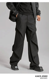 extended length edition wrinkle fashion men streetwear fashion hip hop vibe loose casual straight black suit pant trousers unique default style 1923