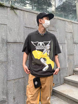 gothic aesthetic print tee featuring summer vintage retro style printing washed casual loose high street tops t shirt for men
