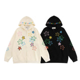 Hip Hop Zip Up Hoodie Jacket Y2K Star Embroidered Fleece Hooded Coat 2