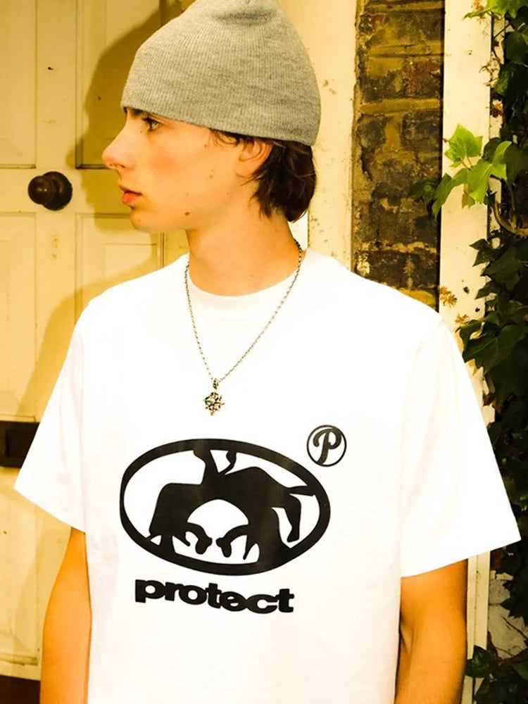 Cloud flame tee with warped retro font and soft tone