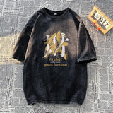 Anime Graphic tee – Vintage Streetwear T Shirts Acid Washed Printed T Shirt 100