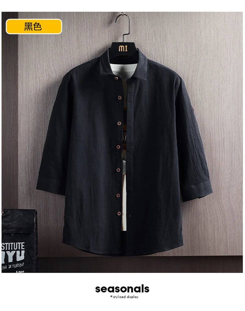 Wetailor New Summer Hot Sale Men's Short Sleeve Shirts Solid Color Easy Care Comfortable Stand-Up Collar Casual Beach Style