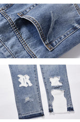 letters patckwork bottom ripped denim jeans men casual straight biker trousers fashion streetwear hip hop jean pants joggers unique joggers style 3744