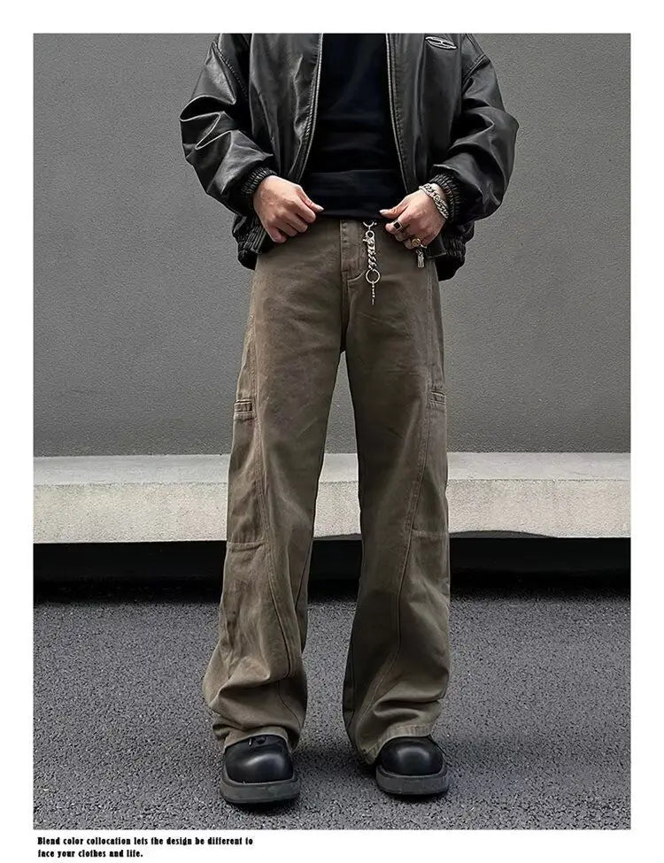 american high street retro men and women trendy straight work pants couple spring and autumn hip hop loose casual pants y2k unique default style 812