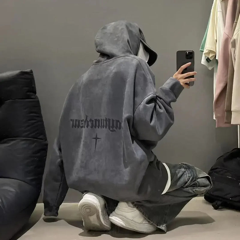 Autumn And Winter New Heavyweight Loose And Thick Hooded Suede Pullove