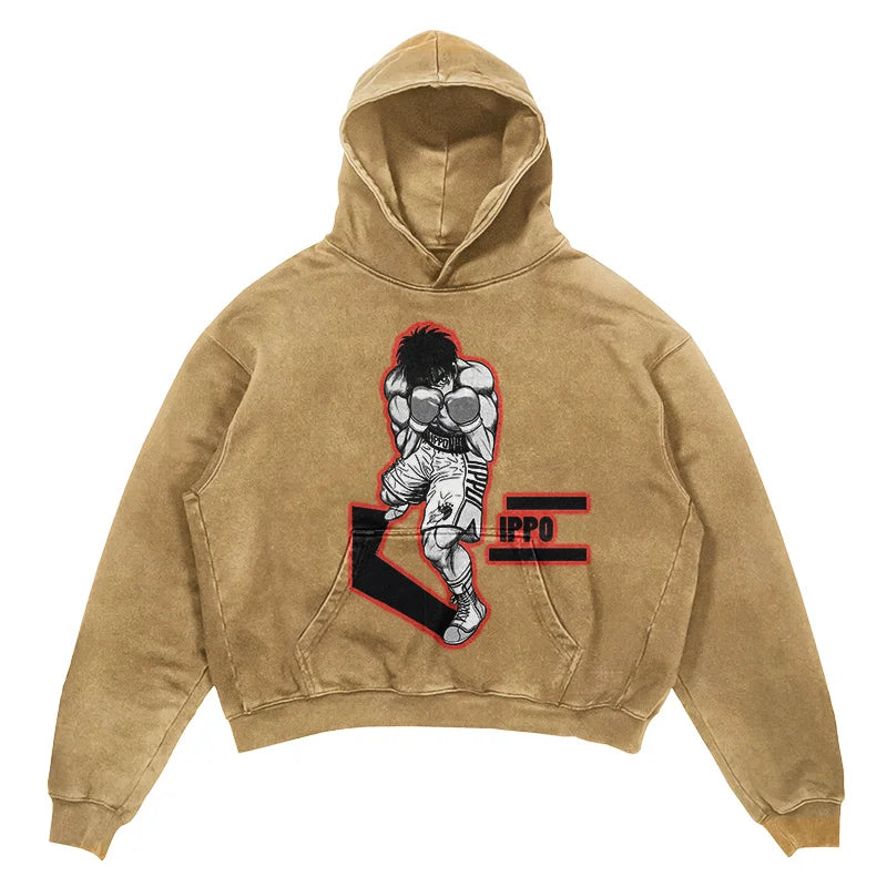 2024 Men Spring Hoodie Retro Japanese Anime Graphic Hoodies Boxer Hip