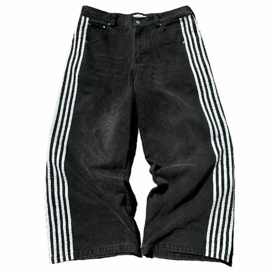 baggy jeans harajuku goth y2k jeans for men black striped new hip hop embroidered wide leg denim pants high street streetwear unique jeans style 270